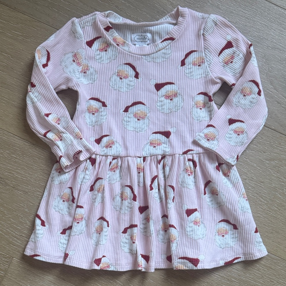 Mud Pie Pink Santa Claus Print Dress